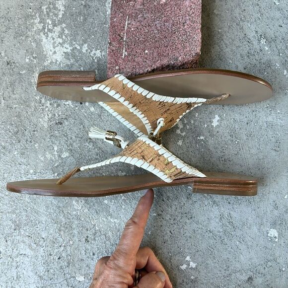 NWOT Jack Rogers photo cork with leather trim, thong flip-flops - Picture 2 of 9